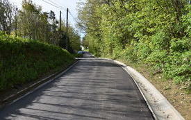 droga, zieleń, po lewej ogrodzenie