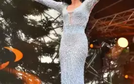 Justyna Steczkowska w srebrnej sukni śpiewa na scenie