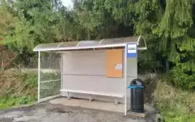 przystanek, kosz, roślinność