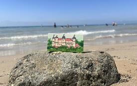 morze, plaża, kamień, obrazek z zamkiem