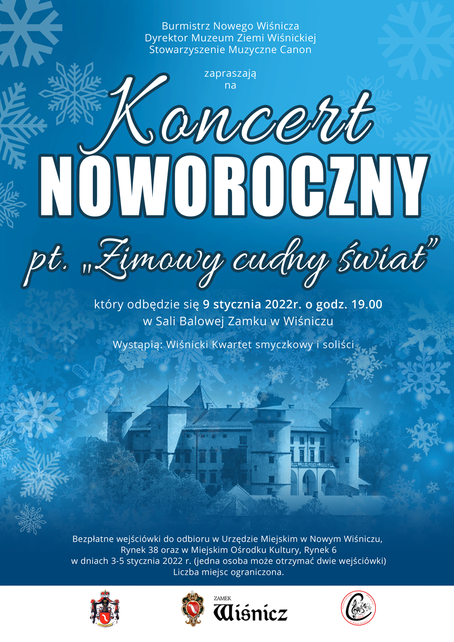 inf. o koncercie na niebiesko-białym tle