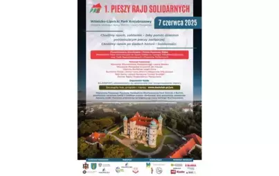 Plakat z informacjami dotyczącymi I pieszego Rajdu Solidarnych
