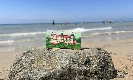 morze, kamień, obrazek z zamkiem, plaża
