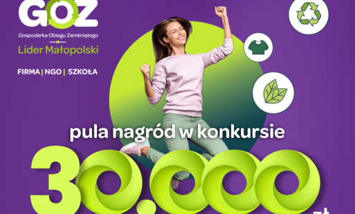 kobieta na fioletowym tle, zielona napisy w tym 30000