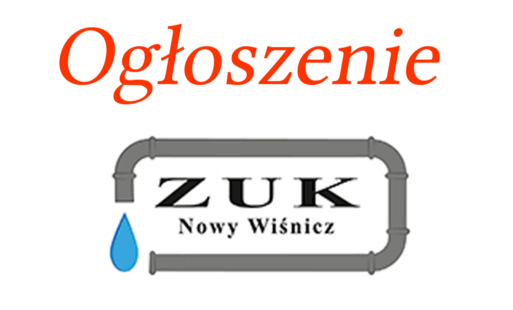czerwony napis ogłoszenie, czarny ZUK i rura z kroplą